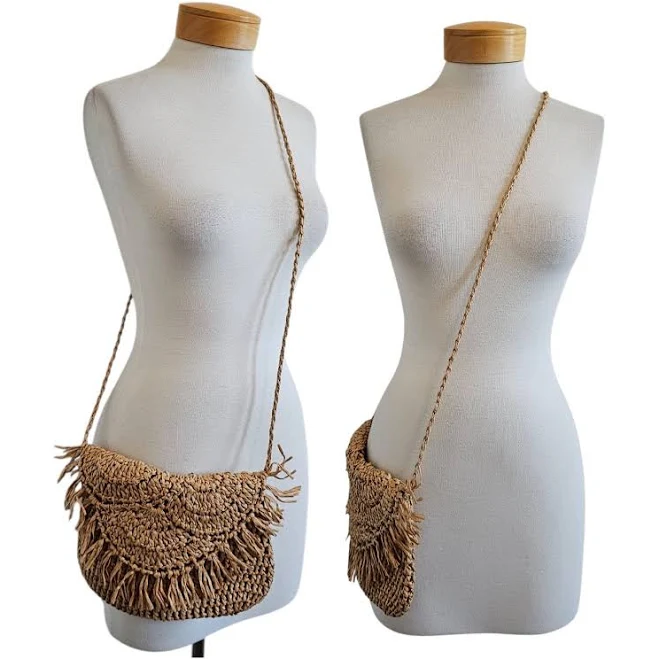 Woven Straw Tan Fringe Envelope Beach Boho Coast Cruise Crossbody