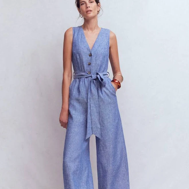 Boden Women's Laura V-Neck Linen Jumpsuit