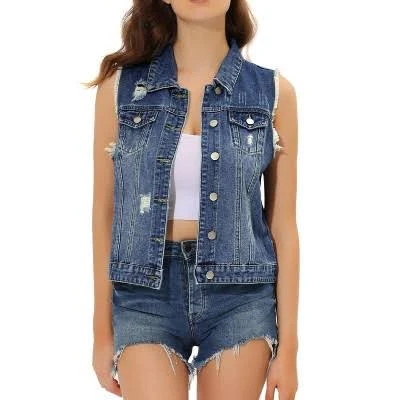 Allegra K Women's Distressed Denim Vest