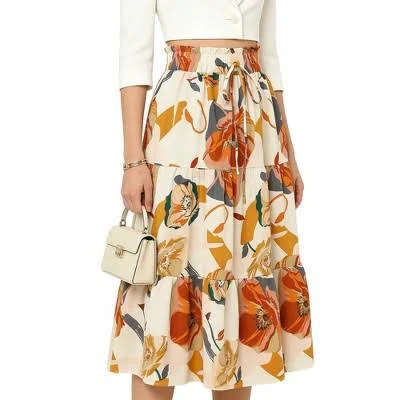 High-Waisted Flowy Floral Print Midi Skirt