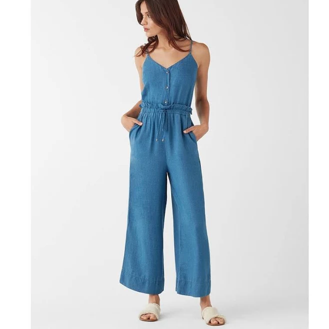 Splendid Chambray Paperbag Tie Waist Blue Jumpsuit Size Small