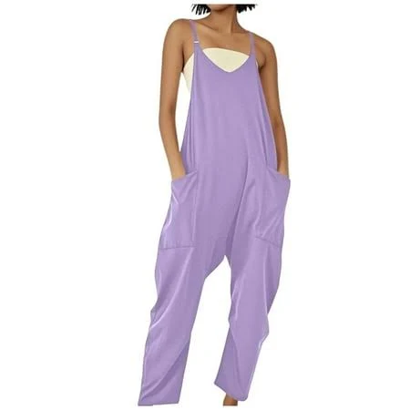 Women's Loose Casual V-Neck Sleeveless Harem Pants with Pockets