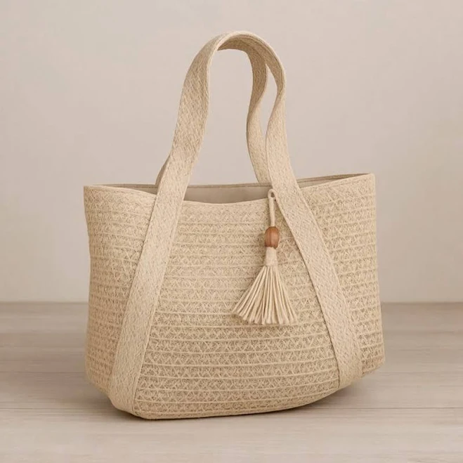 Boho Woven Straw Tassel Tote Bag