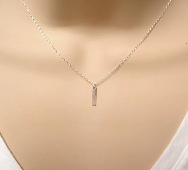 Tiny Sterling Silver Minimalist Bar Necklace