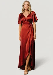 Vara Satin Maxi Wrap Dress | Terracotta
