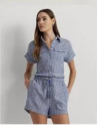 Lauren Women's Ralph Lauren Linen Striped Romper