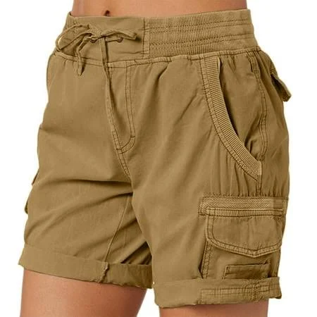 Women's Casual High-Waisted Cargo Shorts with Drawstring
