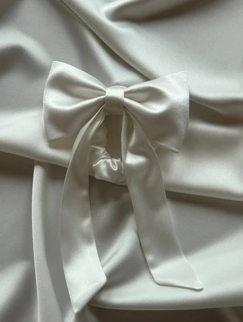 Handmade Satin Bridal Scrunchie with Detachable Bow