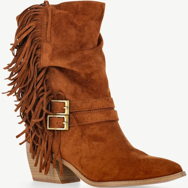 Madden NYC Women's Faux Suede Fringe Boots