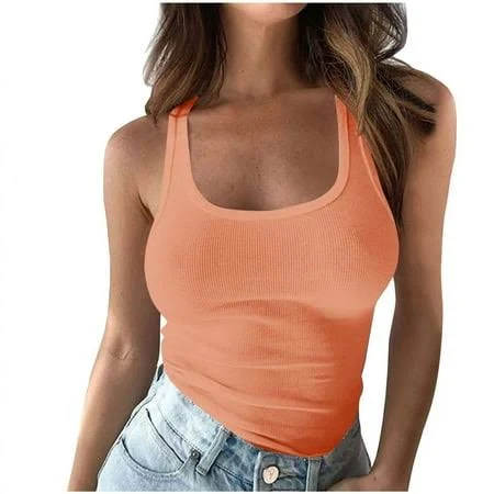 Women's Slim Fitted Scoop Neck Ribbed Knit Tank Top