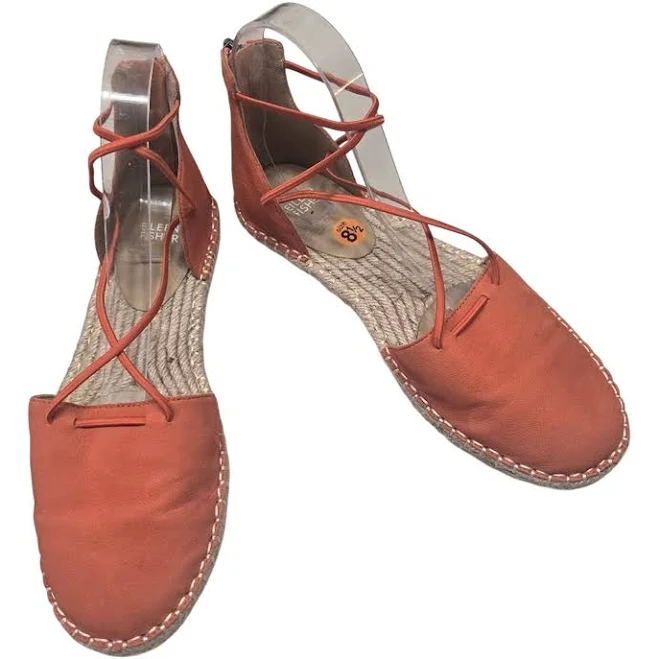 Eileen Fisher Orange Lace Up Espadrille Tangelo Sandals Leather Size