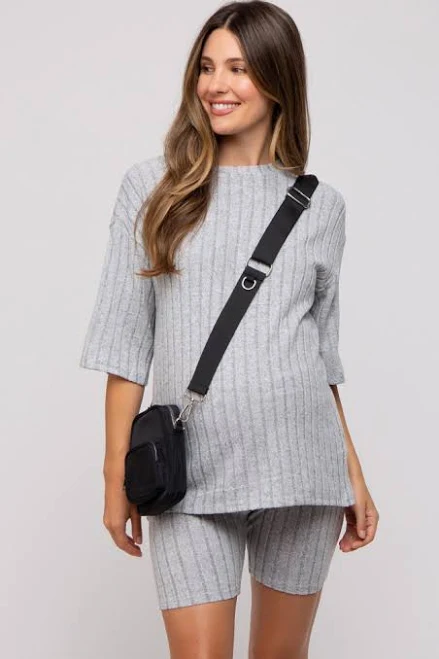 Pinkblush Maternity Ribbed Soft Short Sleeve Maternity Shorts Set