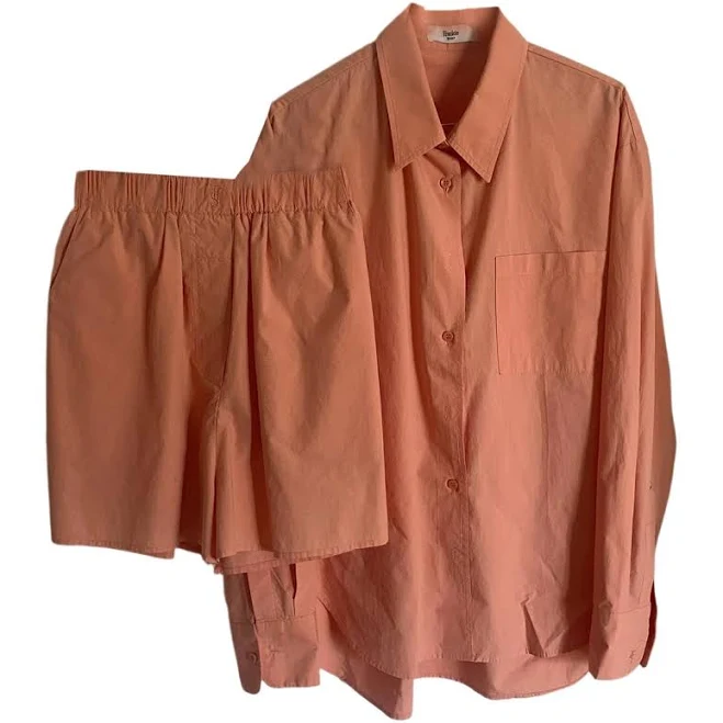 The Frankie Shop Cotton Peach Oversized Shirt and Shorts Set S