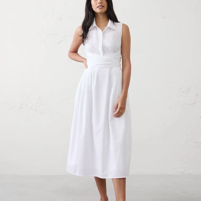 Poplin Wrapped Midi Shirtdress