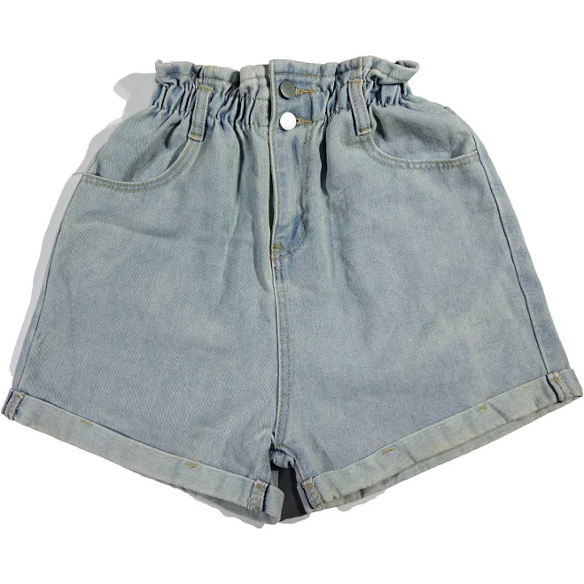 Oak+fort Women's Blue Light Wash Denim Paperbag Waist Shorts -size X