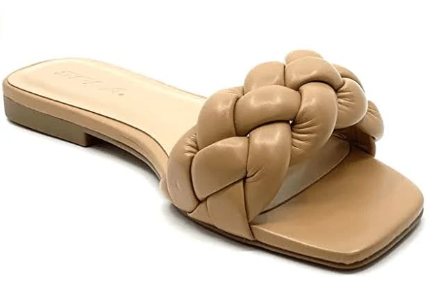 Soda Ball Women's Open Toe Square Toe Braided Flat Slide Sandal 6 / Natural