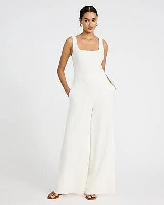 Express Women's Sleeveless Square Neck Linen-Blend Palazzo Jumpsuit with Pockets