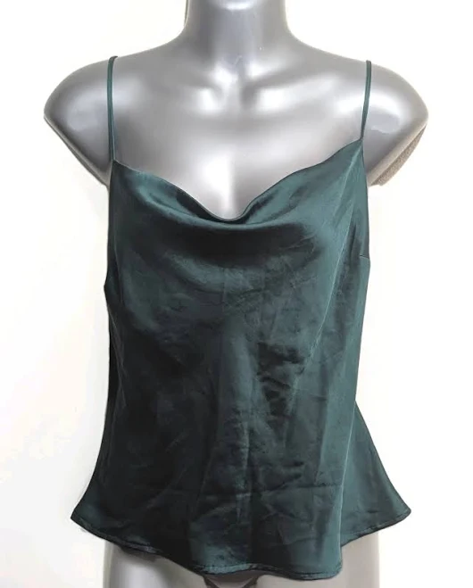 Express Emerald Green Satin Smooth Cowl)drape Neck Camisole Top- Large
