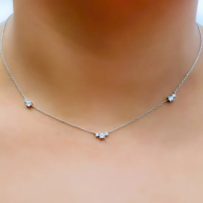 925 Sterling Silver CZ Gemstone Dainty Tiny Pendant Necklace
