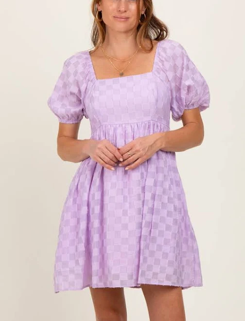 Lavender Smocked Back Textured Babydoll Mini Dress