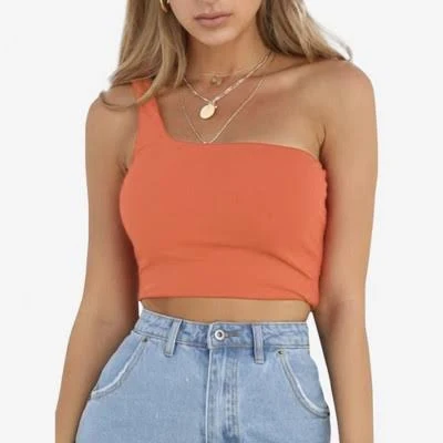 Anna-Kaci Women's One-Shoulder Ribbed Stretch Fit Crop Top