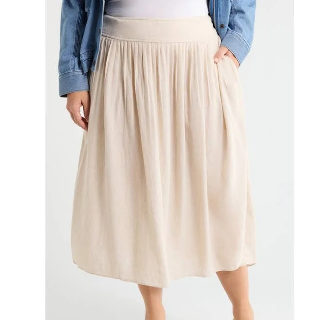 Caslon Pleated Linen Blend Midi Skirt
