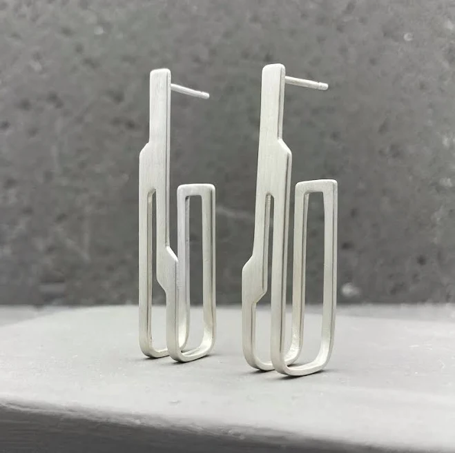 Sterling Silver Architectural Drop Earrings