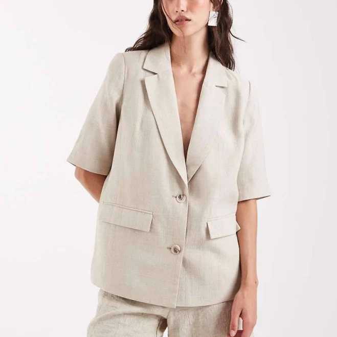 Pieces Tailored Linen-Look Short Sleeve Blazer