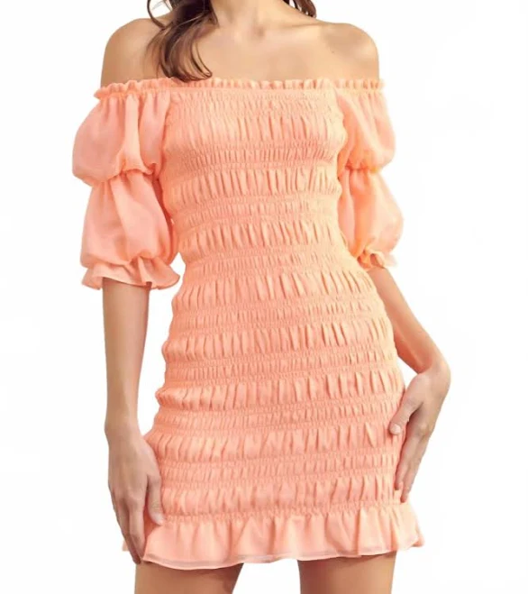 Tiered Sleeve Smocked Mini Dress In Fresh Coral
