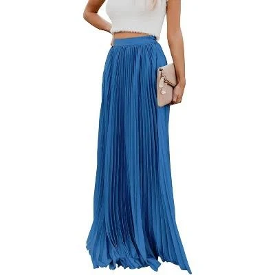 LEVEN Sixteen Women's High Waist Flowy Pleated Chiffon Maxi Skirt