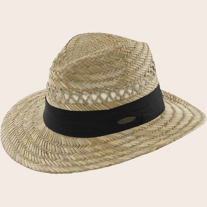 Panama Jack Men's Safari Straw Hat with 3-Pleat Ribbon