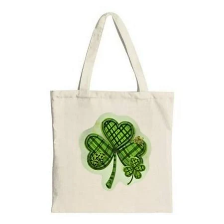 ZILE Stylish Cream Tote Bag with Green Design - Perfect for Shopping Travel and Parties - Reusable Canvas Bag, Women's, Size: One size, Beige