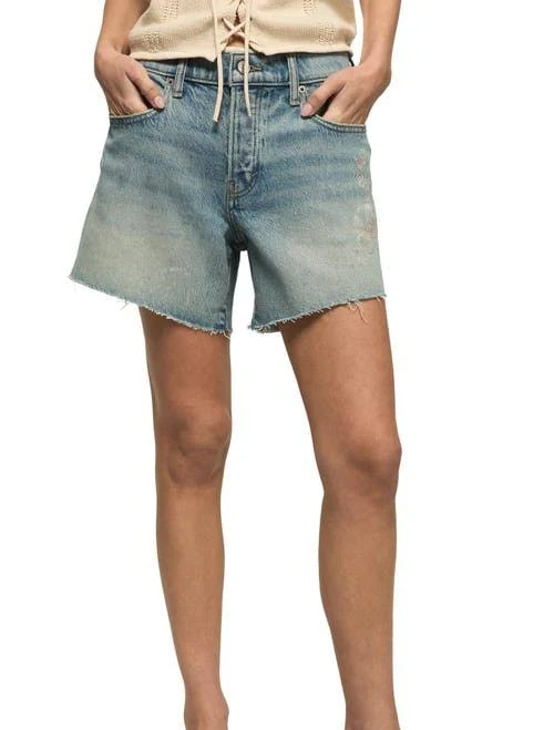 Lucky Brand Women's Floral Embroidered Stretch Denim Baggy Shorts