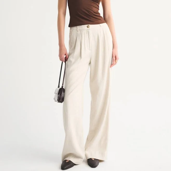 Abercrombie & Fitch Women's Sloane Linen-Blend Wide Leg Pants