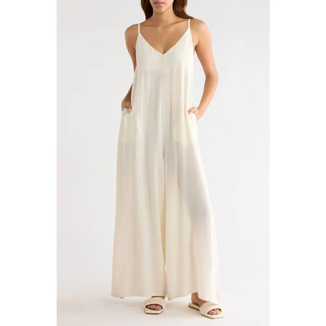 Elan Women's Wide Leg Cotton & Linen Blend Jumpsuit