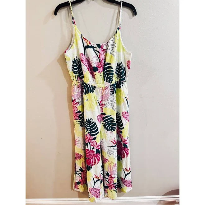 Nicole Miller York Tropical Floral Linen Blend Jumpsuit Pink Yellow