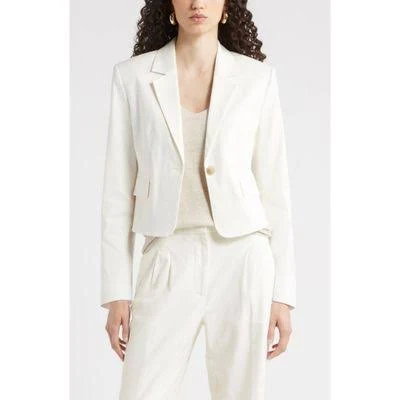 Nordstrom Crop One-Button Linen Blend Blazer