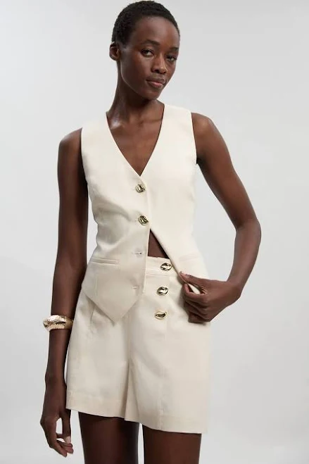 Karen Millen Women's Tailored Linen Button Front Shorts