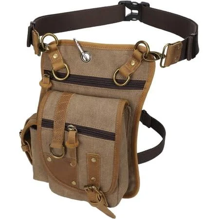 Kl928 Vintage Canvas Waist Bag with Leather Accents, Multi-Pocket Design Fanny Pack for Men and Women(Coffee), Adult Unisex, Size: One size, Beige