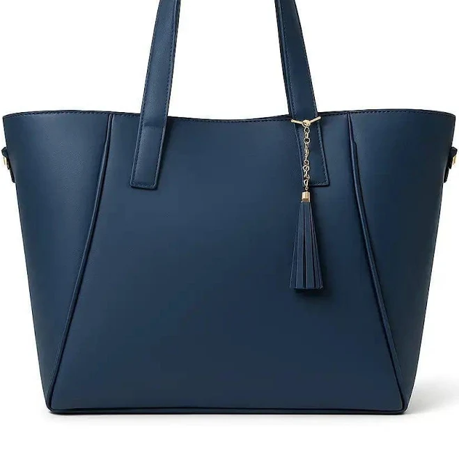 Faux Leather Tote Bag with Tassel