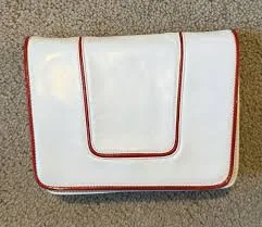 VTG White Leather W Red Leather Trim Handbag With Strap
