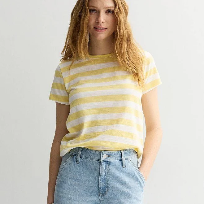 Women's Sonoma Goods For Life Everyday Short-Sleeve Crew Tee, Size: XL, Yellow Ecru Stripe