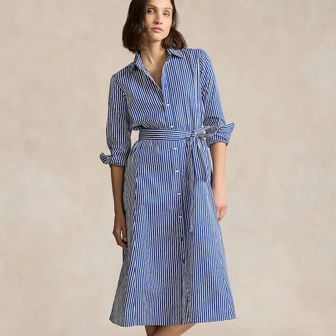 Polo Ralph Lauren Women's Belted Striped Cotton Shirtdress