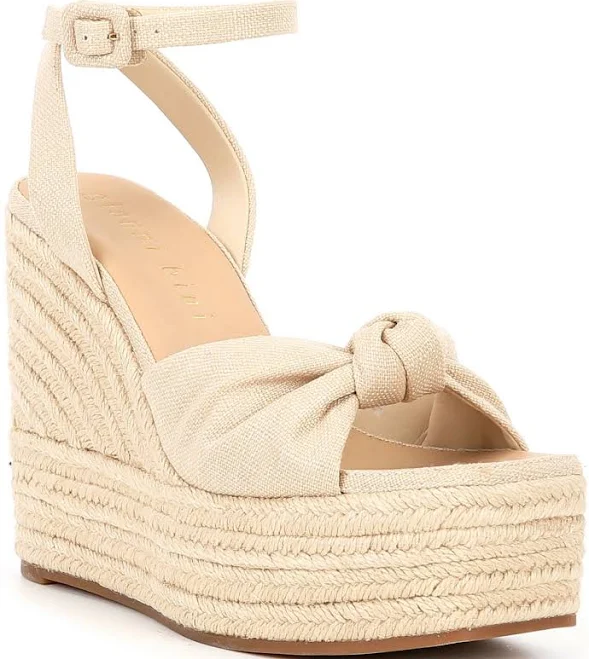 Gianni Bini Shanessa Linen Knot Jute Platform Wedge Sandals