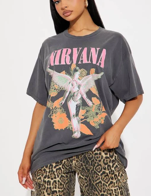 Fashion Nova Nirvana Utero Flowers Oversized Graphic T-Shirt