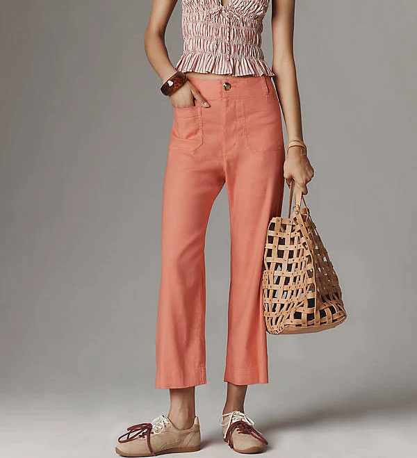 Colette European Linen Stretch Wide Leg Pants by Maeve in Orange, Size: 24 at Anthropologie
