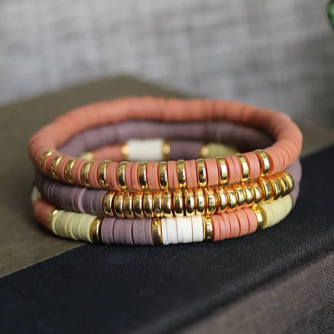 PREORDER Cobalt Earth Tones Heishi Bracelet Stack