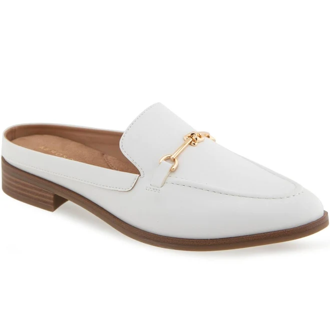 Aerosoles Women's Erik Pointed Toe Flat Mules - Bright White Faux Leather - Size 7W
