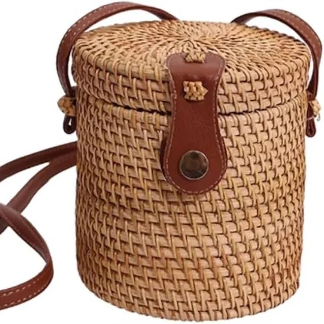 Vibe Women's Rattan Round Cross Body Purse