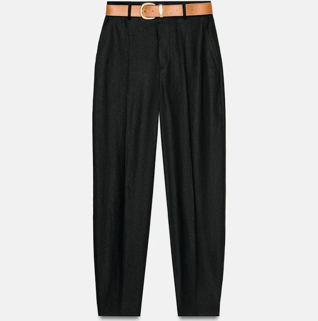 Zara Linen Pants with Belt and Pleats